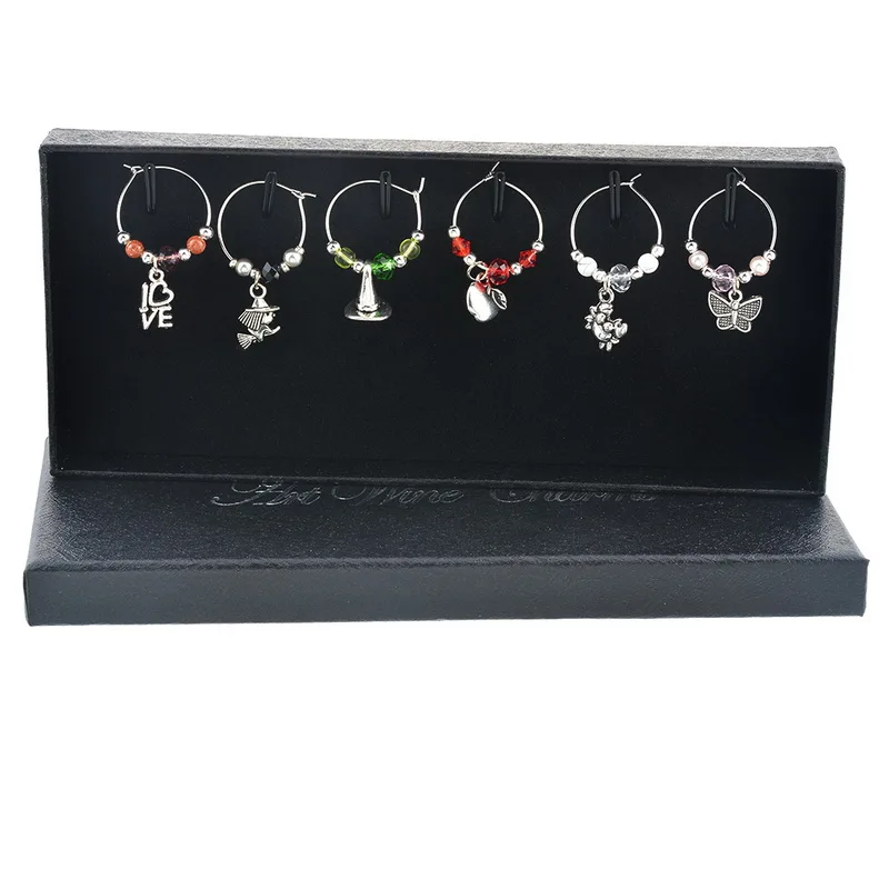 1 box 6pc 1 Набор/6 шт., бокал для вина, серебряная бабочка, стрекоза, амулеты, подходят для вина, маркер, Рождественский стол, Декор, ювелирные изделия, подарок на год - Окраска металла: 1 box 6pc