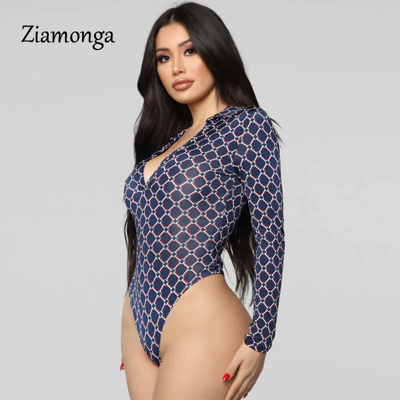 Ziamonga, Осень-зима, боди с длинным рукавом, женские повседневные клетчатые боди с принтом, женские, глубокий v-образный вырез, шикарные топы для женщин, Новинка