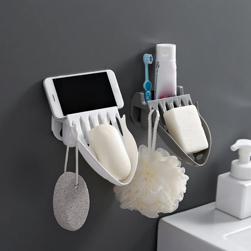 1PCS Wall-mounted Soap Box Household Bathroom Shelf Strong Seamless Stickers Drain Free Punch Soap Shelf