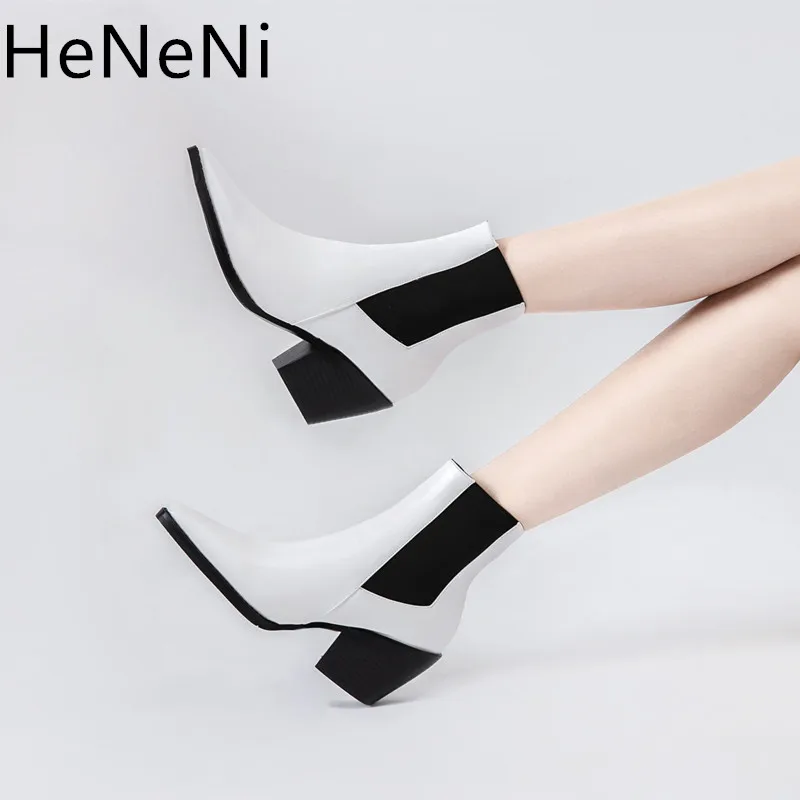 

Boots Woman Ankle Short Boots Pointed Toe Square Heels autumn winter Booties Slip On Female Chelsea boots Western Cowgirl Boots