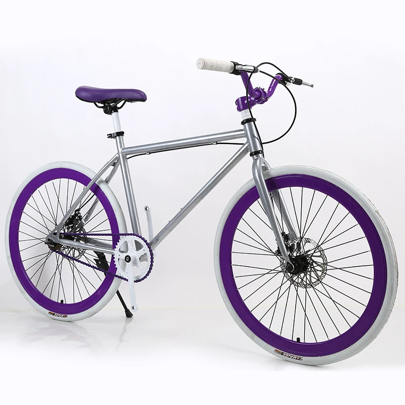 Silver purple Велосипед 26 дюймов флуоресцентный с фиксированной передачей дорожный велосипед двойной дисковый тормоз студенческий велосипед для мужчин и женщин взрослые модели - Цвет: Silver purple