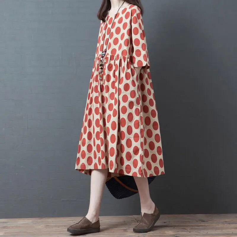 

Summer Korean-style Loose And Plus-sized WOMEN'S Dress Fashion Comfortable Dotted Mid-length Dress