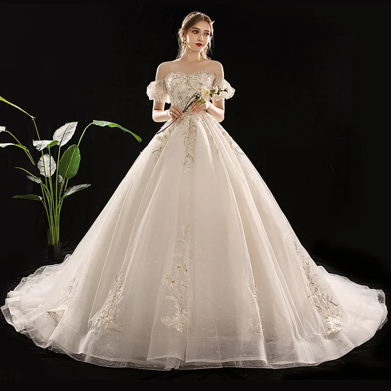 Vestidos De Novia бальное платье свадебное платье со шлейфом декольте Королевский поезд Плюс Размер кружевные платья невесты