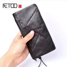 AETOO Original handmade wallet men retro patchwork wallet first layer of leather large long zipper wallet men Vintage wallet aetoo original retro wrinkled leather vertical wallet men s short paragraph the first layer of leather wallet zipper small card