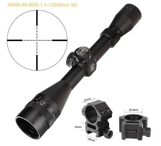 with picatinny ring2 L MARK AR MOD-1 4-12X40 AO Mil-Dot прицелы для охоты 1 дюймов трубные турели сброс тактический прицел - Цвет: with picatinny ring2