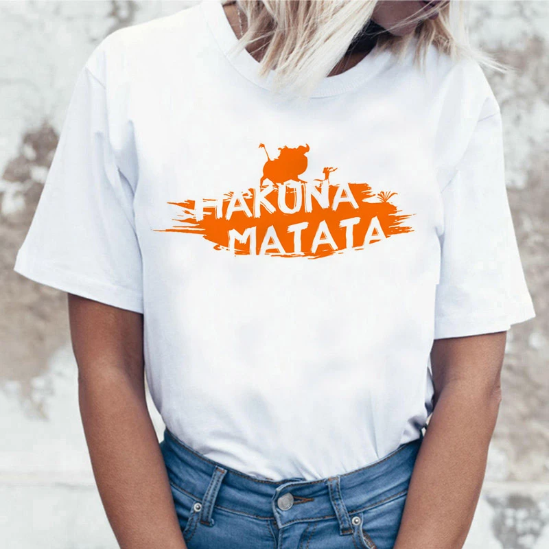 Забавная рубашка хакуна матата Женская Harajuku Ullzang The Lion King кавайная футболка Femme летняя футболка Модный Топ Футболка женская футболка - Цвет: GM10885