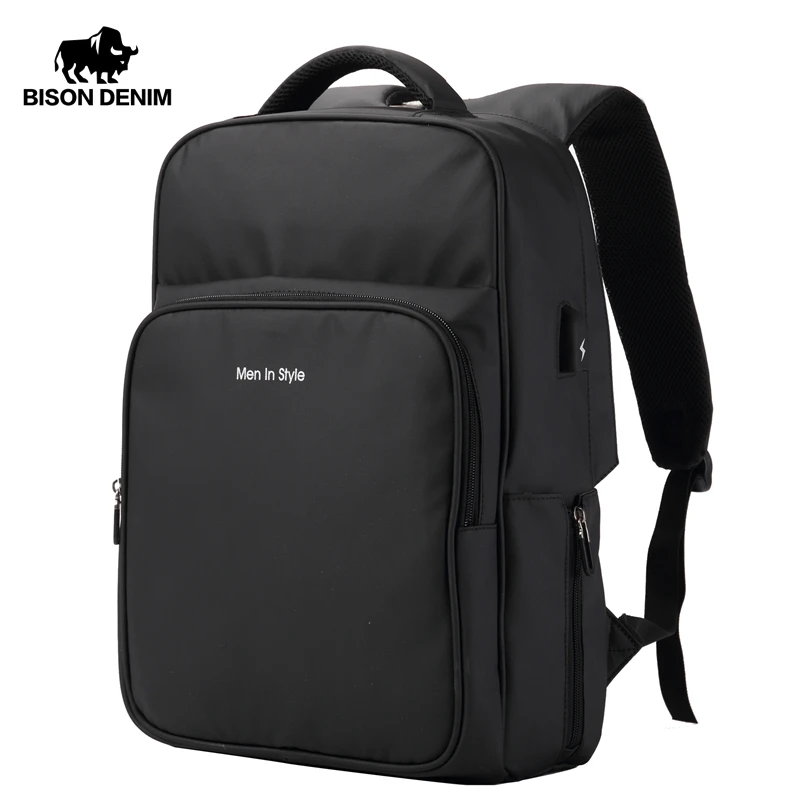 BISON DENIM рюкзак большой емкости мужской 17 дюймов ноутбук школьный рюкзак USB зарядка выходные путешествия рюкзак N2767 - Цвет: black