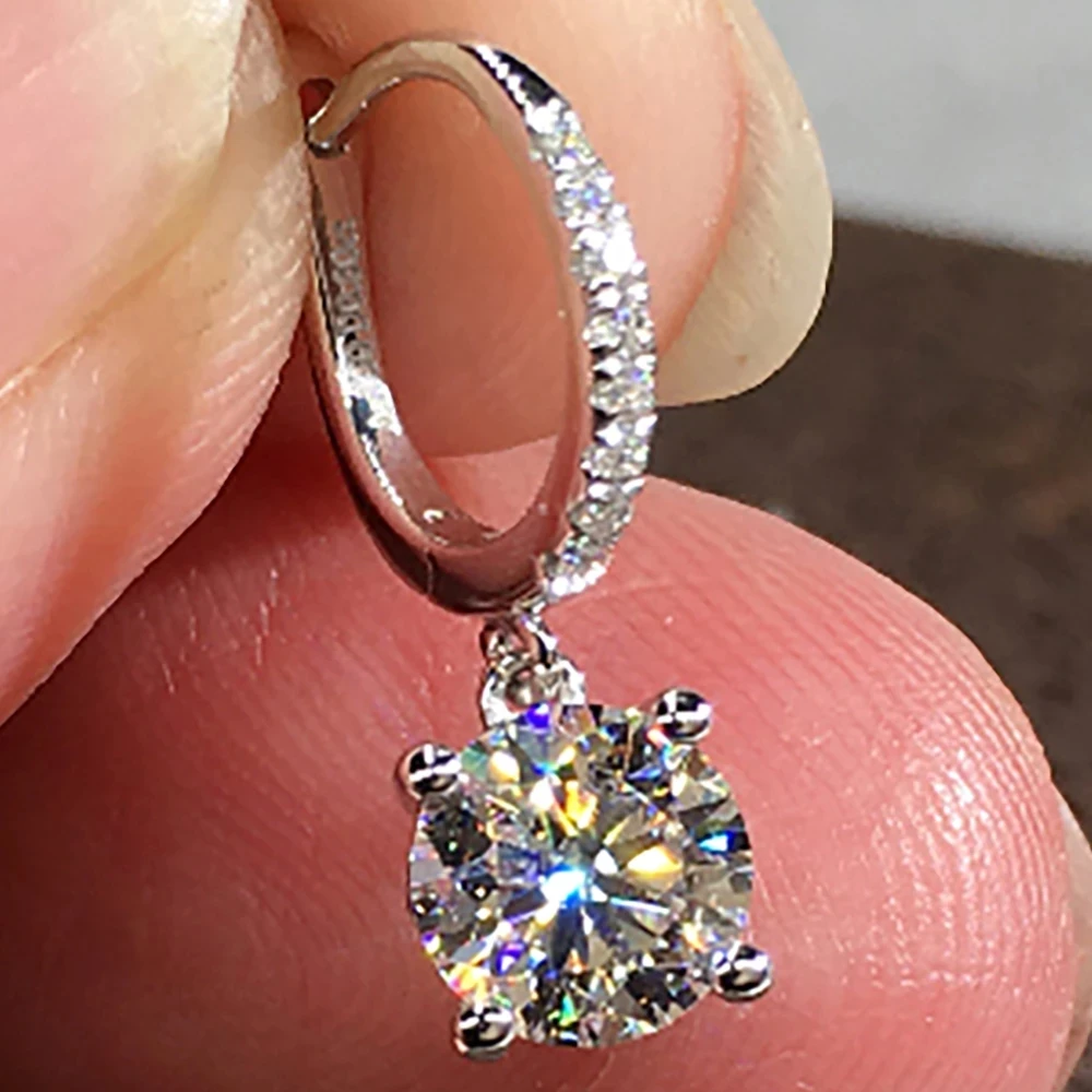 

10K Au417 White Gold Women Drop Clip Hoop Earrings DVVS Moissanite Diamonds 0.5 1 2 3 Carat Round Wedding Party Engagement