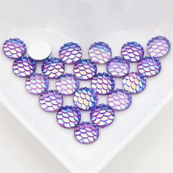 

10mm 40pcs/Lot Purple AB Colors Fish scales Style Flat back Resin Cabochons For Bracelet Earrings accessories-O2-18