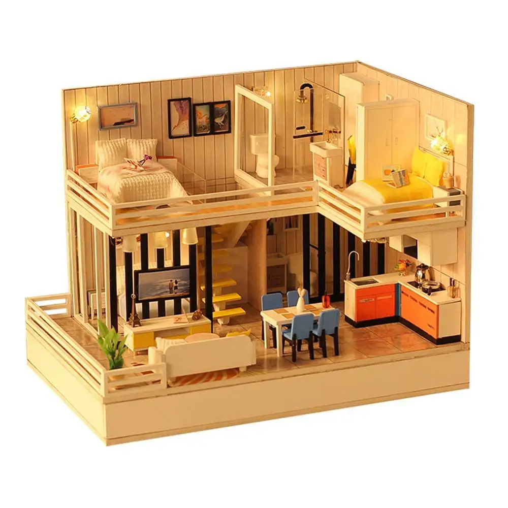 

DIY Cabin Set Hand-assembled Model with Dust Cover Music Movement Time Elegant House for Christmas Gifts