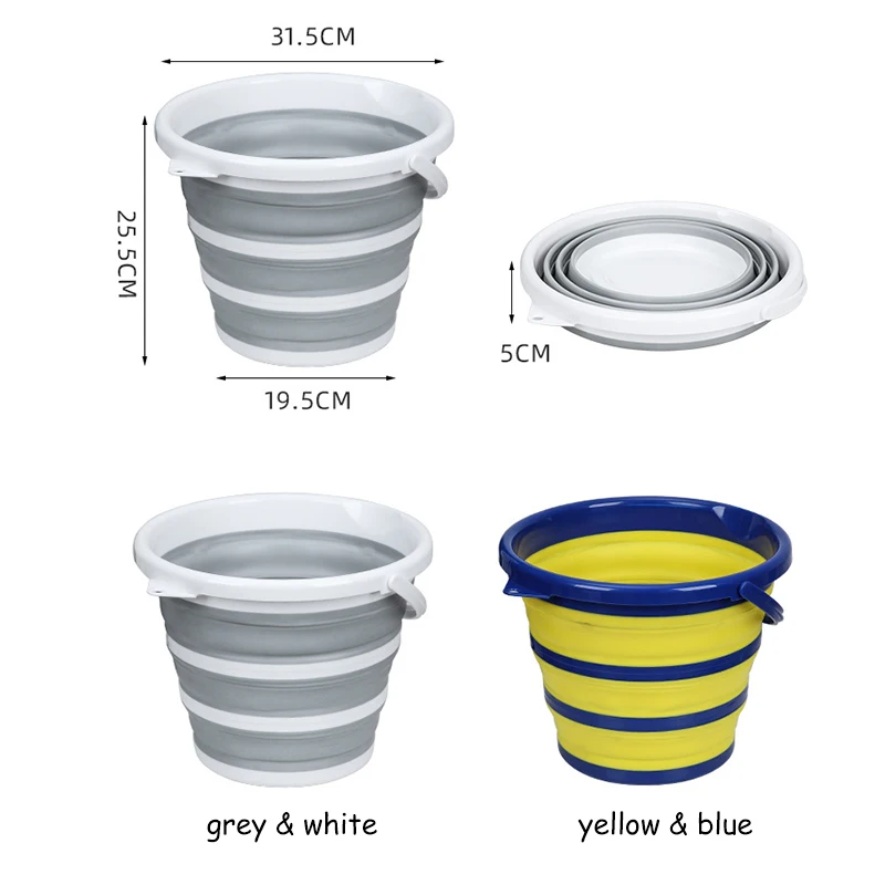 New 10L Folding Water Bucket Portable Camping Supplies For Outdoor Tourism Floor Washing Car Fishing Home Garden Round Silicone