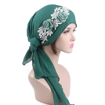 

Chemotherapy Turban Lace Cancer Chemo Hair Cap Muslin Women's Cotton Scarf Hat Head Wrap Combination Cover For Ladies Flower