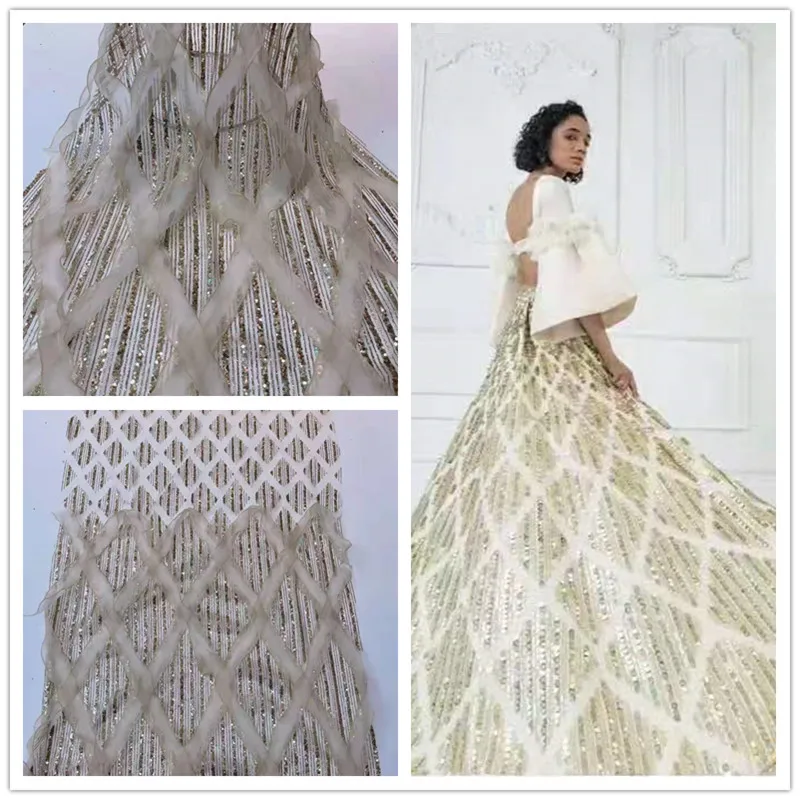 

5yards Glued glitter fabric with 3D lace French tulle net African Nigeria fabric for Party dresses wedding dress