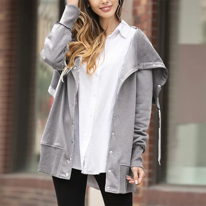 

Women's Hooded Jacket Autumn&Winter Fashion Casual Female Basic Jackets Coats Zipper Solid Color Temperament Outerwear
