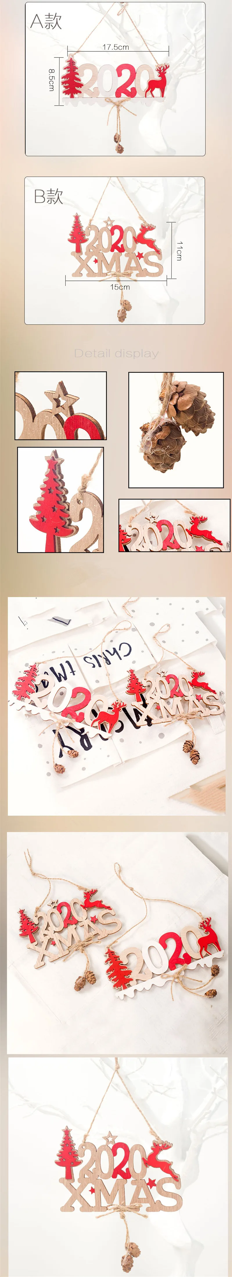 ew 2020 Xmas Letters Elk Tree Wooden Sign Creative Christmas Tree Decoration for Home Pendant Hanging Ornament Hollow  QW90 (1)