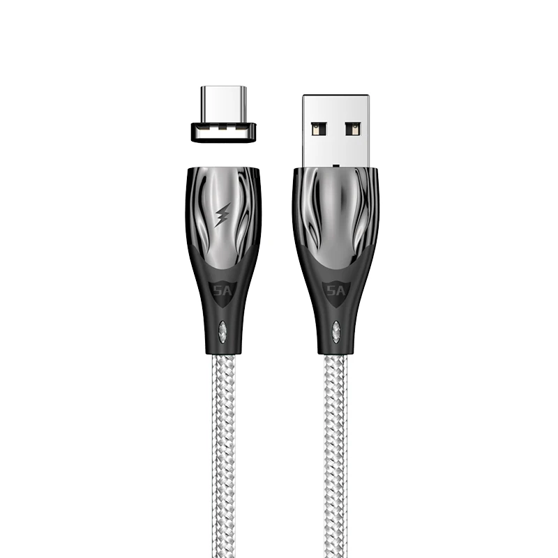 Магнитный кабель type C USB 5A, супер быстрая зарядка, кабели для передачи данных для huawei P30 P20 mate 20 Pro Lite, зарядное устройство для телефона, магнитный шнур USB C - Цвет: Серебристый