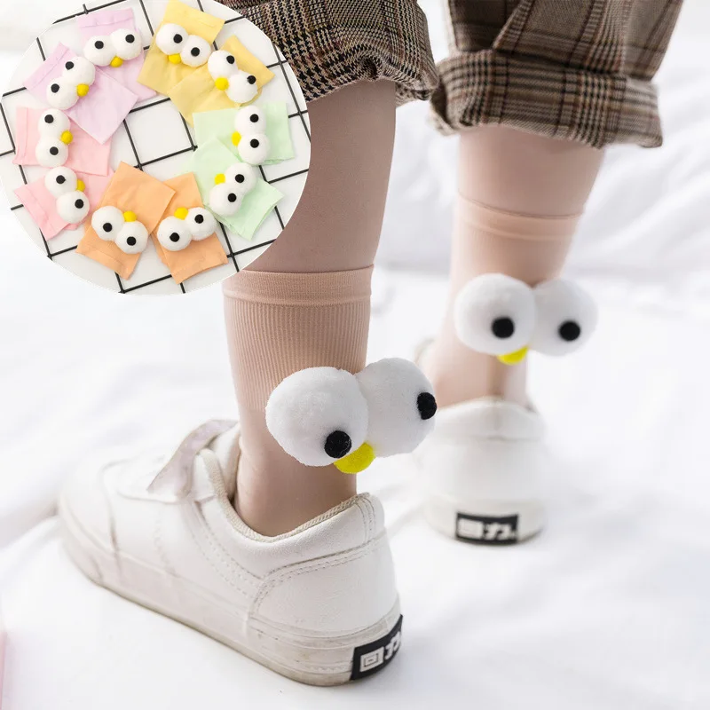 1 Pair of Socks With Big Eyes Thin, Breathable, Solid Color, Front and Back, Personality Cute Cartoon Straight Parent-Child Sock