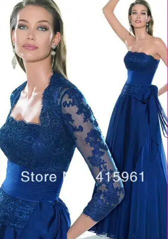 same as picture Vestido de madrinha farsali, королевское синее кружевное шифоновое платье в пол для матери невесты с жакетом, для свадеб - Цвет: same as picture