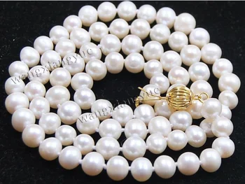 

7-8mm Real Natural White Akoya Cultured Pearl Jewelry Necklace 32" natural Luxury Ms. girl Wedding Jewelry