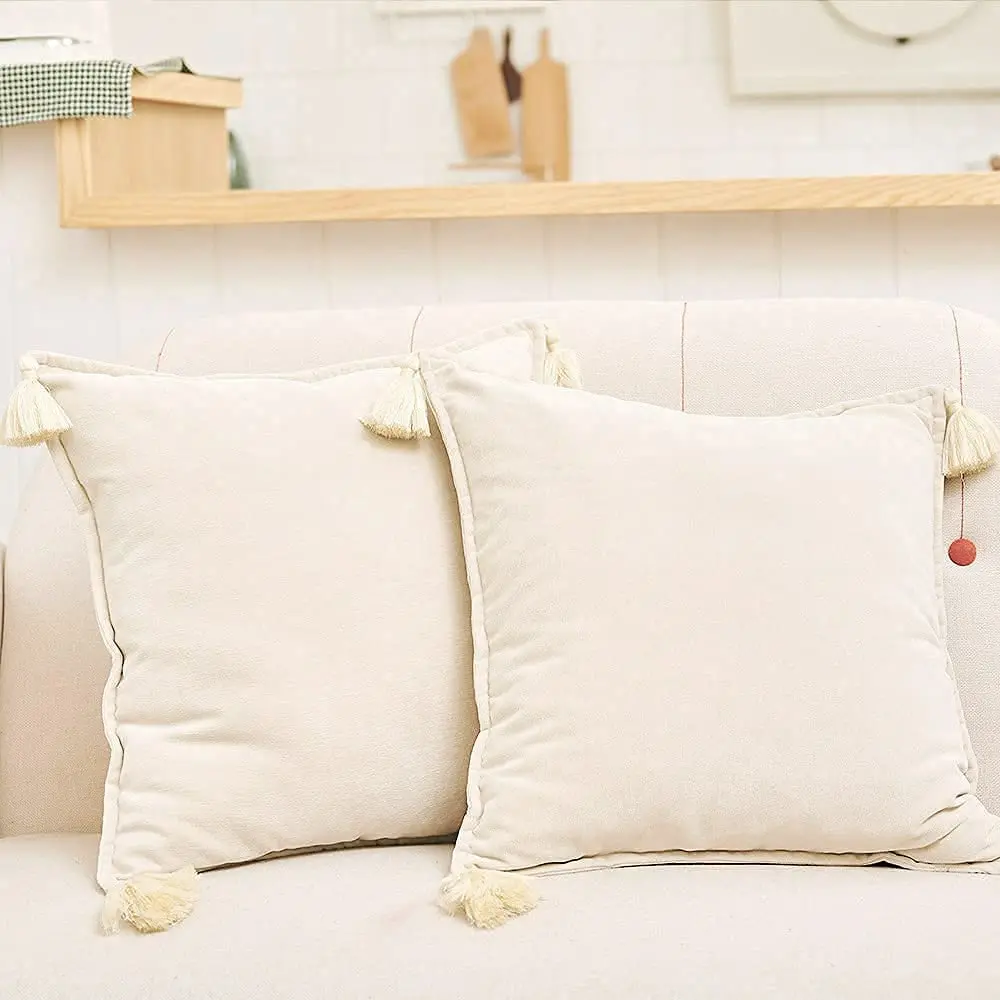 

CANIRICA Velvet Cushion Cover with Tassel 45x45cm Pillow Cover Soft Decoration Pillows For Living Room Solid Housse De Coussin