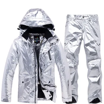 

Ski suit men and women suit winter outdoor veneer double board silver ski pants waterproof warm thick