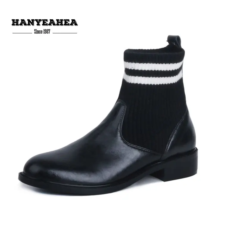

Knitting Chelsea Boots Leisure Sweet Sock Boots Concise Fashion Black 34-39 Solid Women's Shoes Autumn