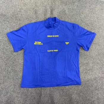 

2019 Best Version 1:1 Kanye West Jesus is King L.A Listening Party Printed Turtleneck Women Men Short Sleeve Cotton T shirts tee