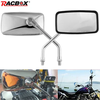 

1Pair 10mm Universal Rectangle Aluminum Motorcycle Rearview Mirrors Chrome retrovisor de moto mirror moto For Honda