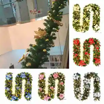 

270cm Christmas Garland Christmas Rattan with Bows and Fairy LED Lights Christmas Decoration for Home Party New Year Supplies