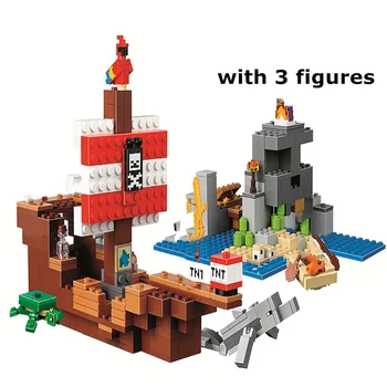 

New 404pcs My World Building Blocks Pirate Ship Big Adventure Fit 21152 Bricks Tos for Children