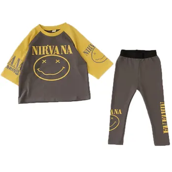 

2PCS WLG girls clothing set kids yellow pink autumn spring letter printed t shirt and pant set baby casual clothes