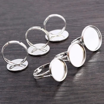 

14mm 16mm 18mm 10pcs Silver Plated Brass Adjustable Ring Settings Blank/Base,Fit 14-18mm Glass Cabochons,Buttons Ring Bezels