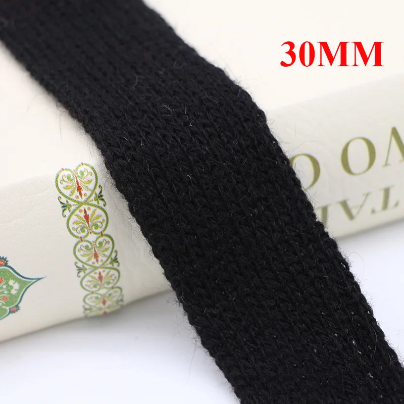 black 30mm Meetee 5 ярдов 30 мм кроличья шерсть пряжа тесьма хлопок тканый пояс Лента отделка DIY швейная одежда материал для волос аксессуары AP562 - Цвет: black 30mm