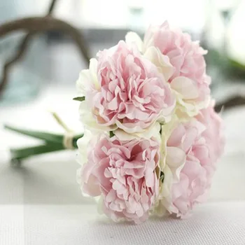 

5 Head Pink Silk Peony Artificial Flowers Hydrangea Bridal Bouquet for Wedding Home Decoration Party Cheap Fake Flower Faux