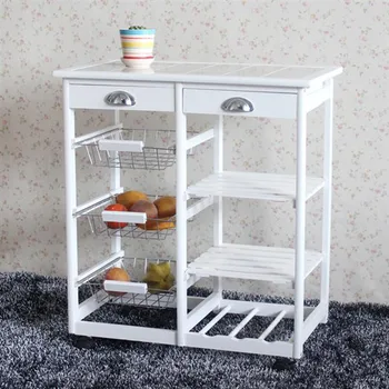 

Kitchen and Dining Room Cart 2-Drawer 3-Basket 3-Shelf Storage Rack with Rolling Wheels 360-degree spinner White