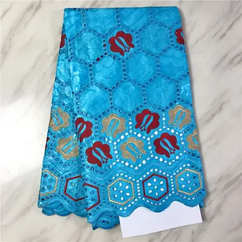 

African Bazin Riche Fabric with Brode Latest Fashion SKY BLUE Embroidery Bazin Lace Fabric 5yards FP731