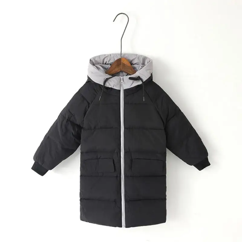 Winter Coats Children Girls Fashion Hooded Jacket Boys Thick Warm Children Zipper Clothing Red Kids Winter Coat - Цвет: Черный