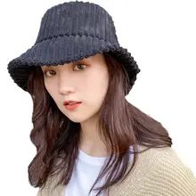 Женская зимняя бархатная винтажная шляпа-ведро, одноцветная толстая ребристая Рыбацкая Кепка