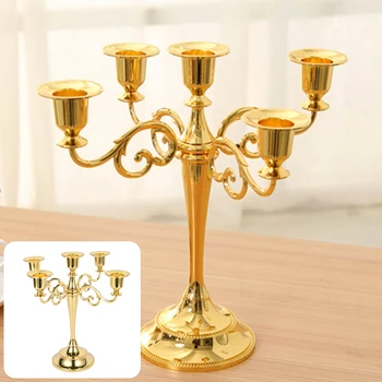 

5-Arm Metal Pillar Candle Holder Gold Candlesticks Romantic Dinner Candle Holders Table Decor Wedding Home Decoration Candelabra