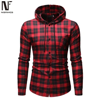 

Male Hoodie Shirts Long Sleeve Plaids Printed Man Tops With Hat Big Size Man Blouse Loose Fit Streetwear Casual Clothing Autumn