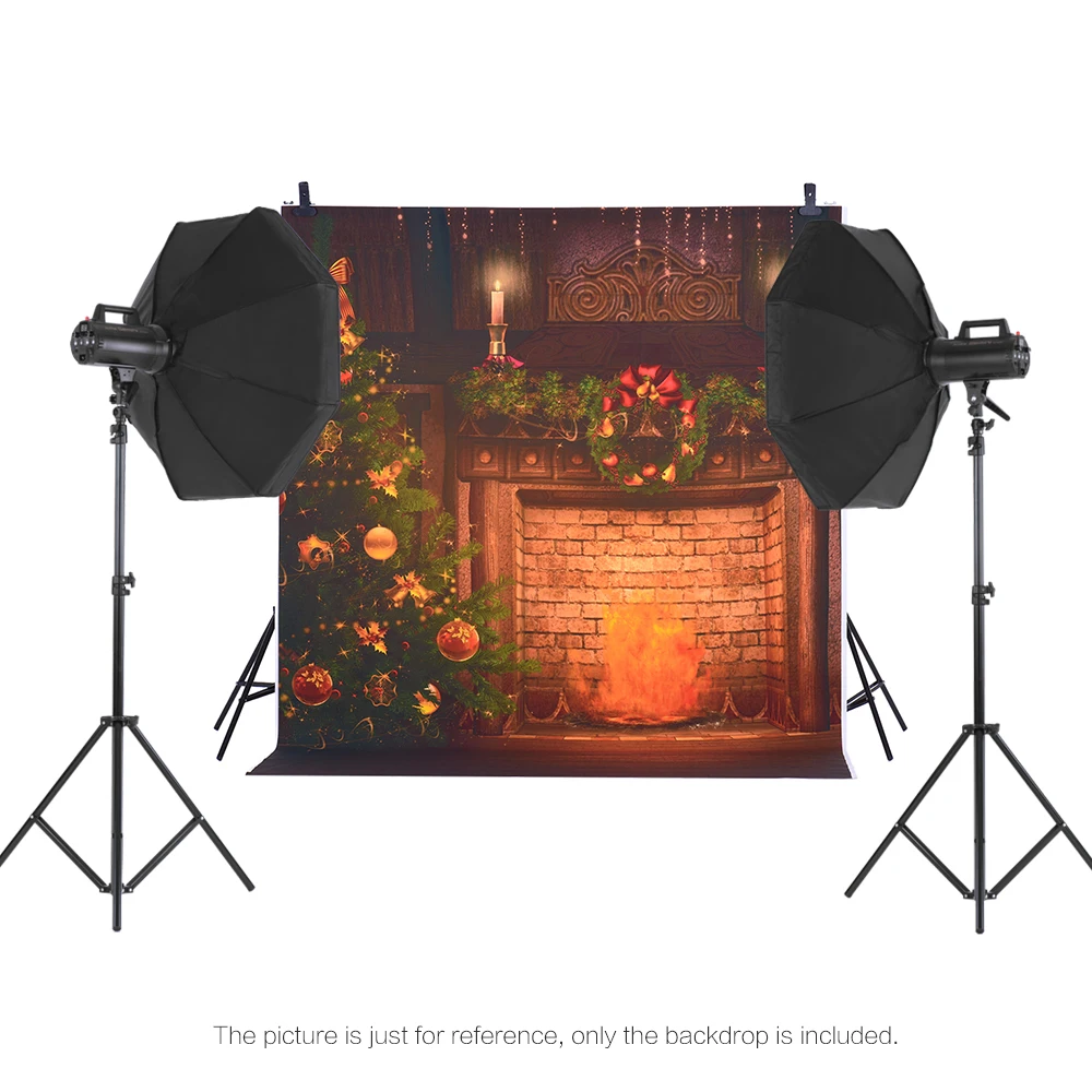 1.5* 2m Photography Background Digital Printing Christmas Tree Fireplace Bell Pattern Backdrop for Photo Studio