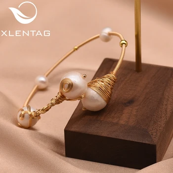 

XlentAg Natural Fresh Water Pearl Handmade Adjustable Bangles For Women Wedding Engagement Party Gift Luxury Fine Jewelry GB0098