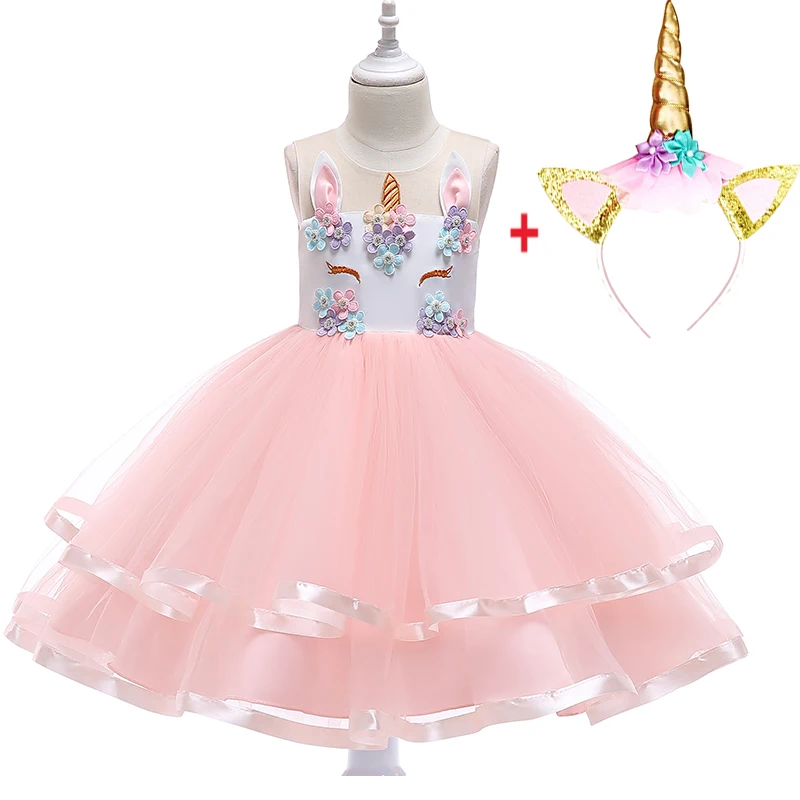 Фантазийное рождественское платье с единорогом для девочек от 2 до 10 лет, Детский костюм принцессы детская одежда для дня рождения