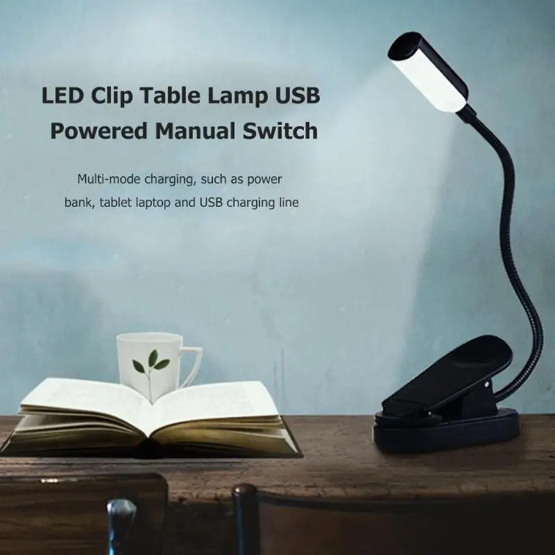 LED Clip Table Lamp USB Powered Manual Switch Students Child Bedroom Study