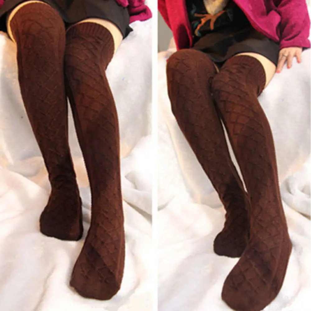 Meihuida, женские зимние мягкие вязаные эластичные шерстяные теплые вязаные чулки выше колена, длинные чулки, студенческие чулки