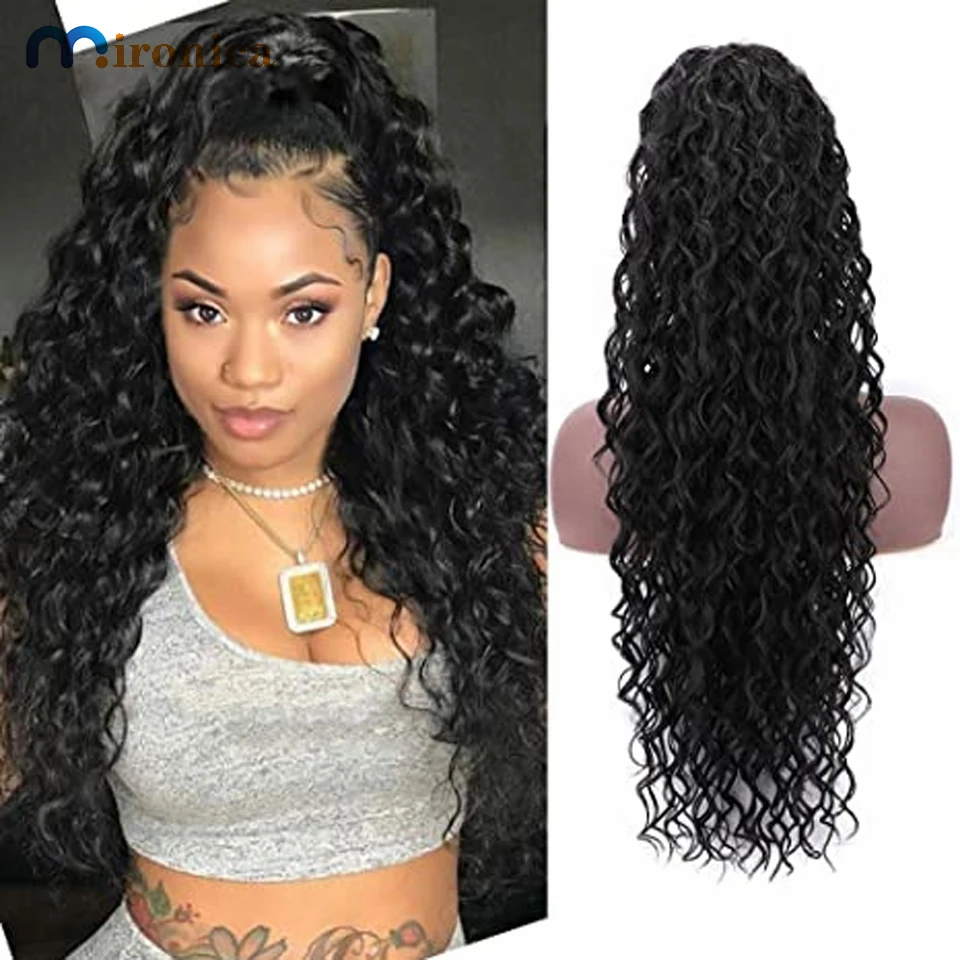Extensión de pelo rizado con cola de caballo, extensión de cabello humano Real de Malasia, coleta con cordón, extensiones de cabello afroamericano