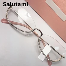 Роскошные брендовые кристально прозрачные очки оправа для женщин без оправы Стразы розовые очки женские сексуальные сплав очки Ins кошачий глаз оттенки