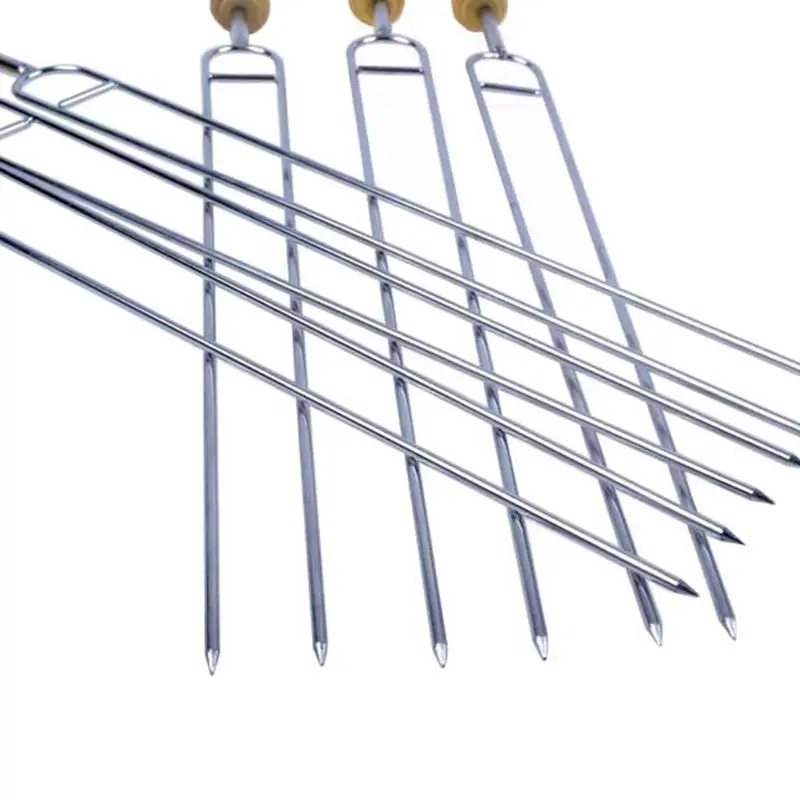 6pcs Stainless Steel U-Shaped Barbecue Brazing Fork Needle Grilling Skewers Double Prong BBQ Tools 32cm/12.60in BBQ Forks