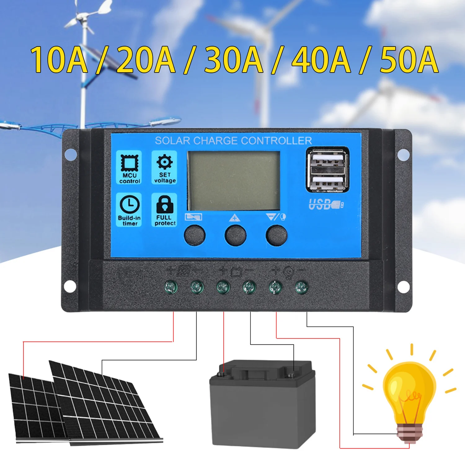 100 Вт 18 В Комплект модуля солнечной панели высокая эффективность IP65 с 10/20/30/40/50A