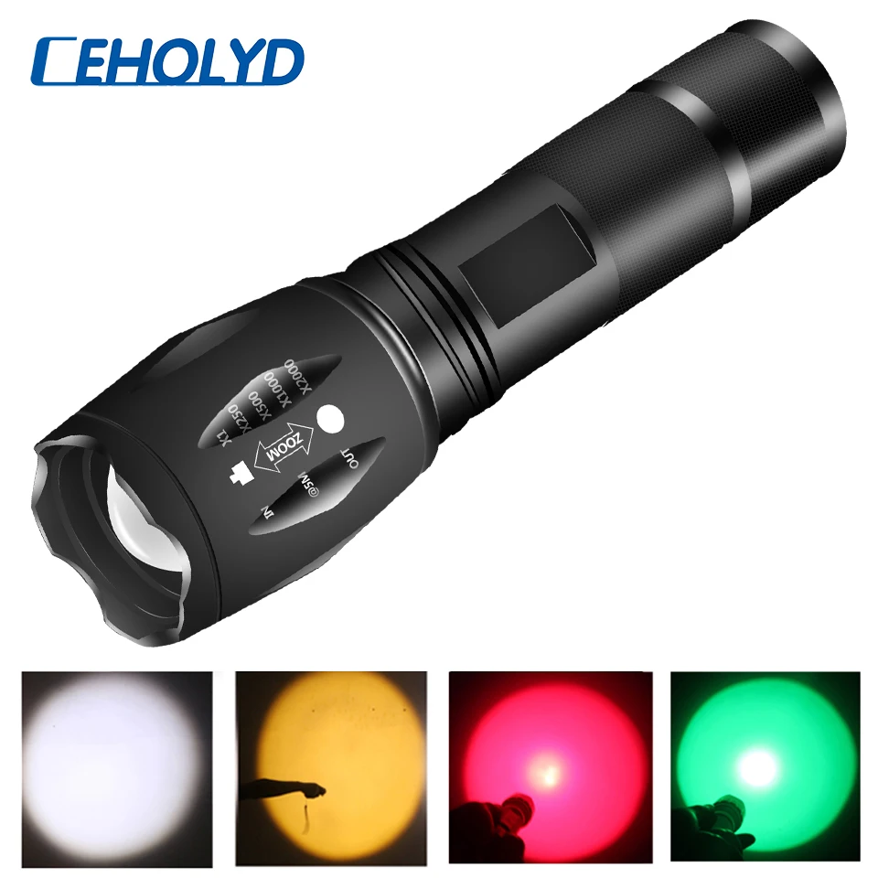 Linterna Flashlight Torch Uv Hard Light Battery For Cycling 4000 Lumens White Yellow Green Red Shock Resistant Colors Led Bulbs